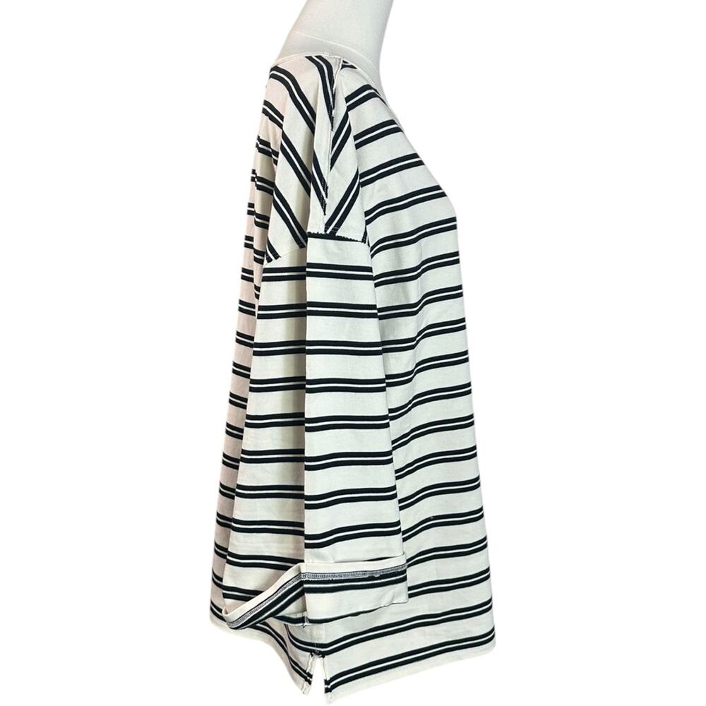 Free People Boatneck Bohemian Preppy C'est La Vie Tee Black White Stripes Large - Picture 8 of 13